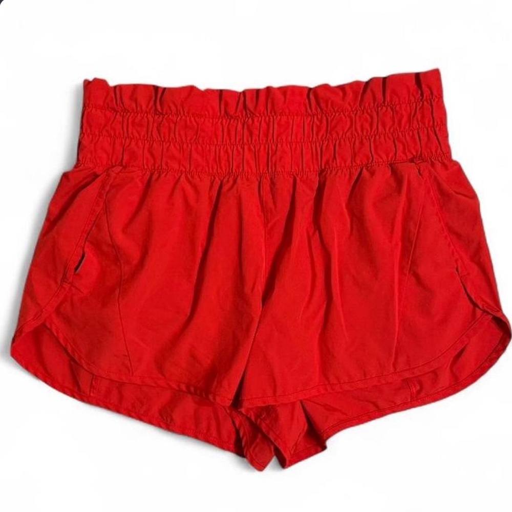 High-Waist Red Elastic Waist Shorts